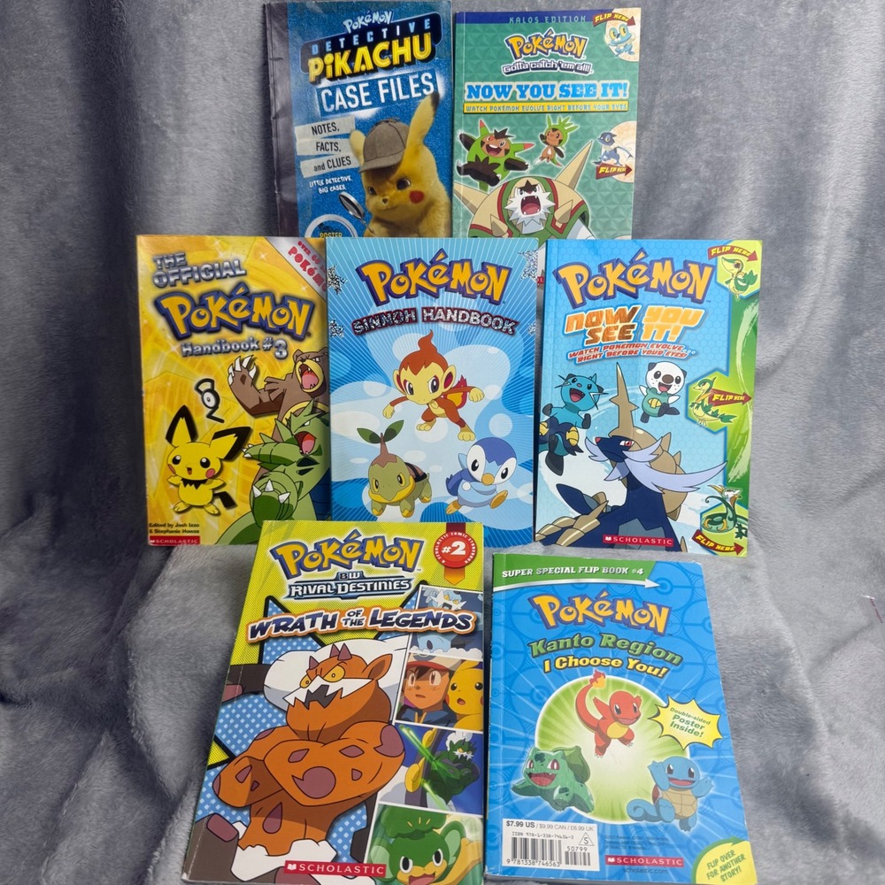 Pokemon Scholastic Book Lot of 7 Handbooks Flip Books Detective Pikachu Sinnoh